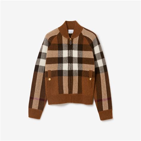 burberry motif intarsia sweater|Check Wool Cashmere Sweater in Dark birch brown .